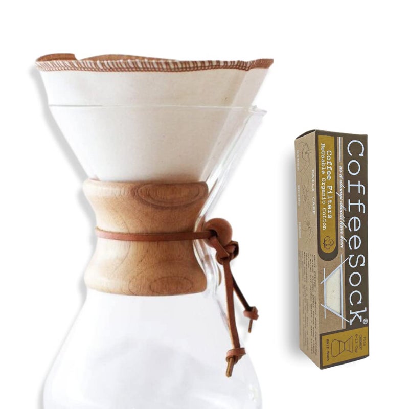 CoffeeSock â€™The Originalâ€™ Reusable 100% Organic Cotton Coffee Filters - 2 pack - Fits ChemexÂ® Filters 6-13 cup Half Moon | Coffee Sock Cloth Coffee Filter | Organic Cotton Alternative - Eco-Friendly - Image 1
